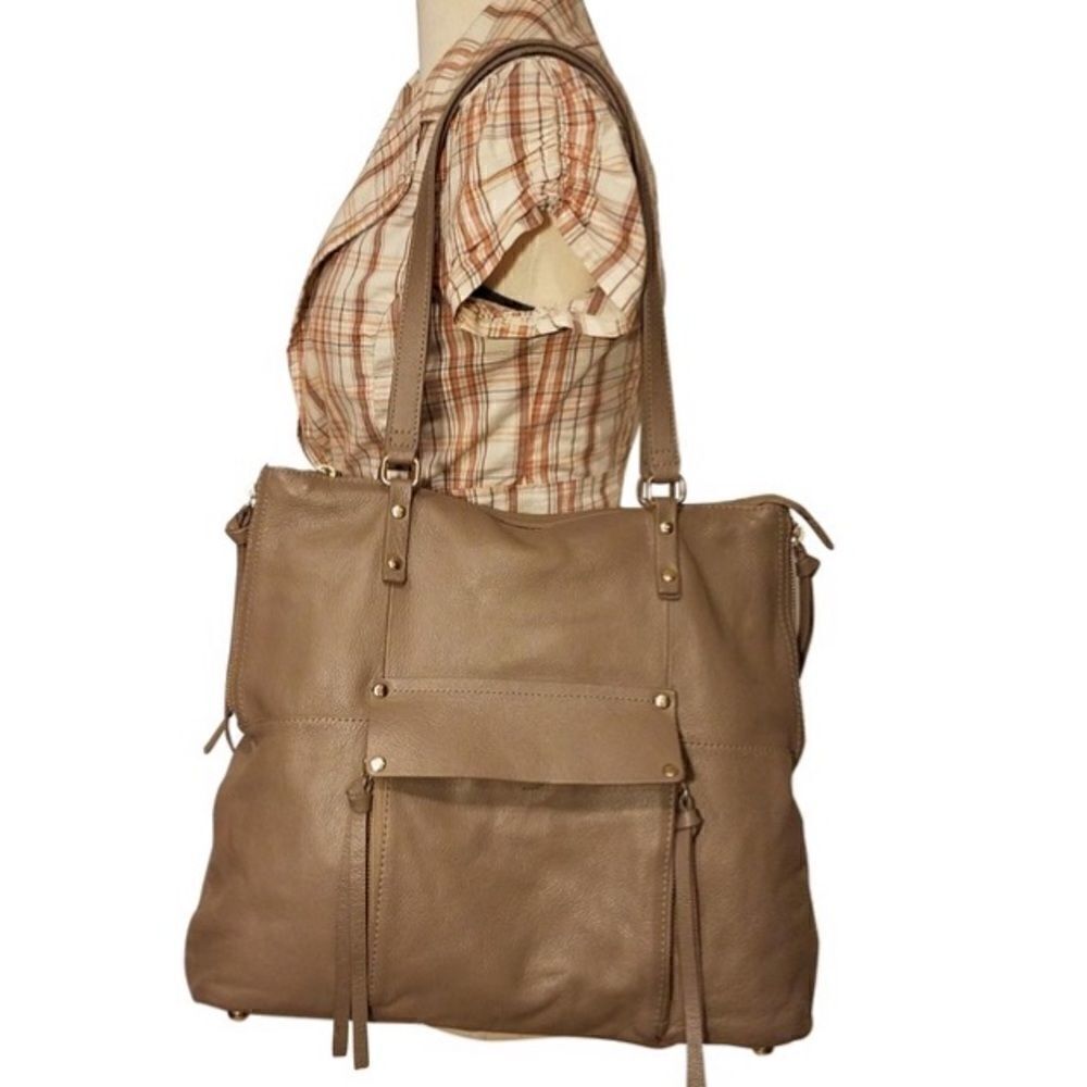 KOOBA TAUPE LEATHER SHOPPER TOTE SHOULDER BAG